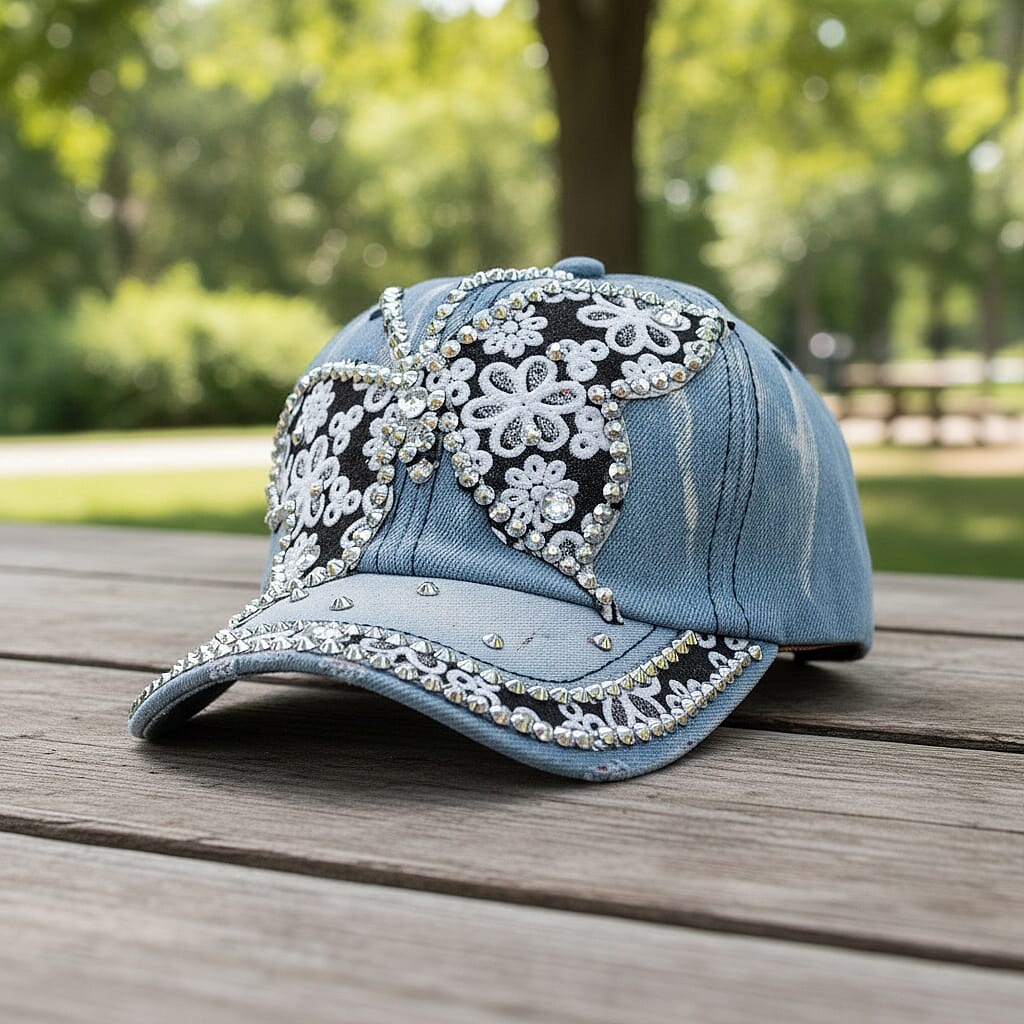 Butterfly Pattern Baseball Cap (57 cm) - Light Denim 8223217 1