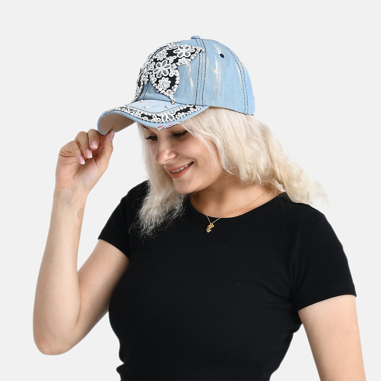 Butterfly Pattern Baseball Cap (57 cm) - Light Denim 8223217 2