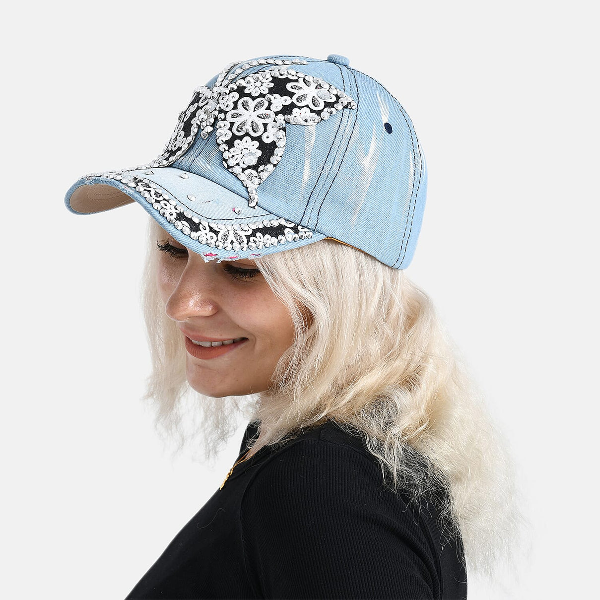Butterfly Pattern Baseball Cap (57 cm) - Light Denim 8223217 4