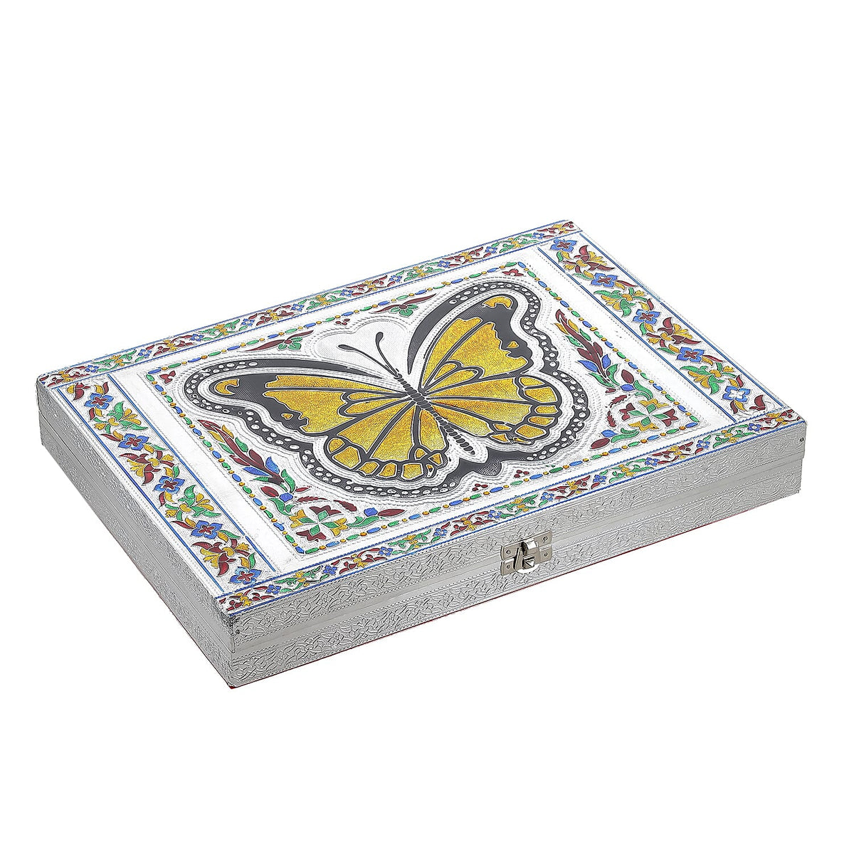 Butterfly Design Minakari Ring Box Holds Upto 150 Rings (Size 35.5x25.5x5.2 cm) - Silver 7857287 0