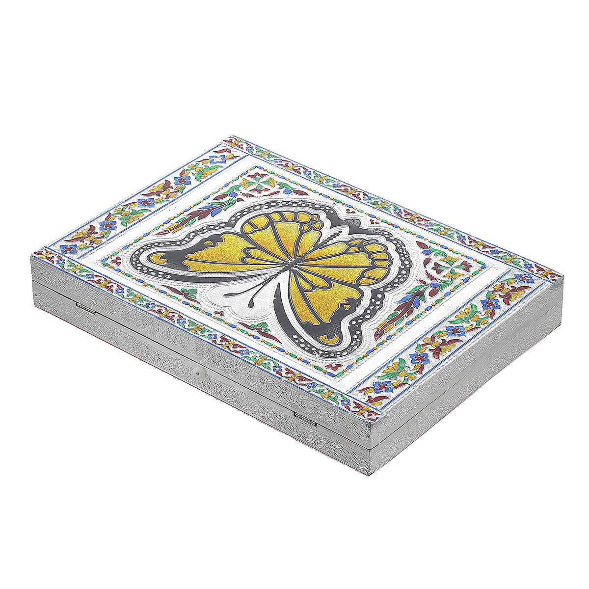 Butterfly Design Minakari Ring Box Holds Upto 150 Rings (Size 35.5x25.5x5.2 cm) - Silver 7857287 2
