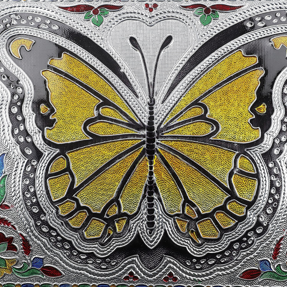 Butterfly Design Minakari Ring Box Holds Upto 150 Rings (Size 35.5x25.5x5.2 cm) - Silver 7857287 5