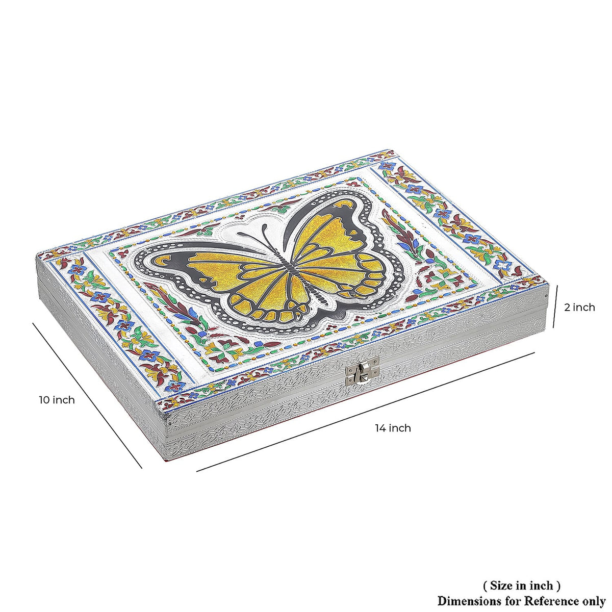 Butterfly Design Minakari Ring Box Holds Upto 150 Rings (Size 35.5x25.5x5.2 cm) - Silver 7857287 6