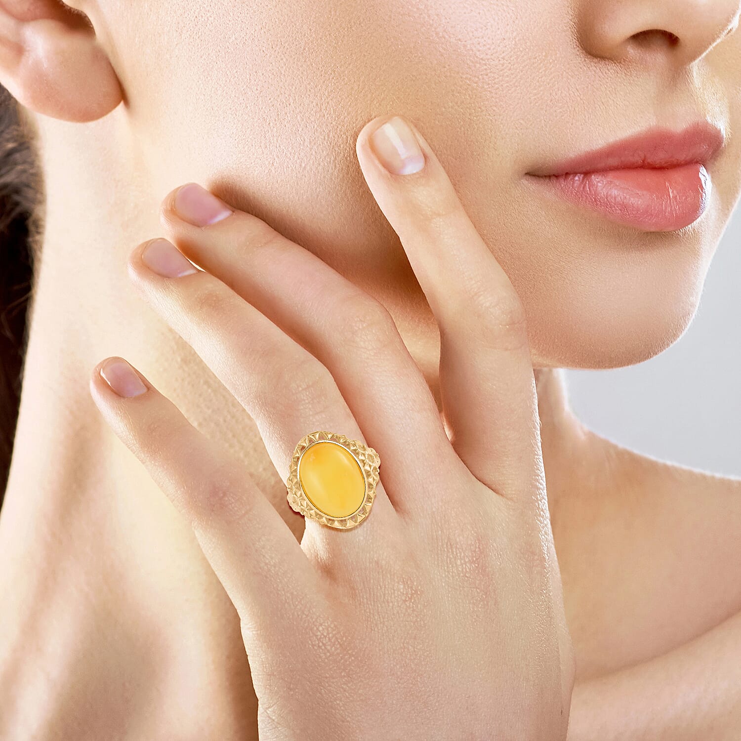 Butterscotch Amber Adjustable Ring in Gold Plated Sterling Silver 8059600 1