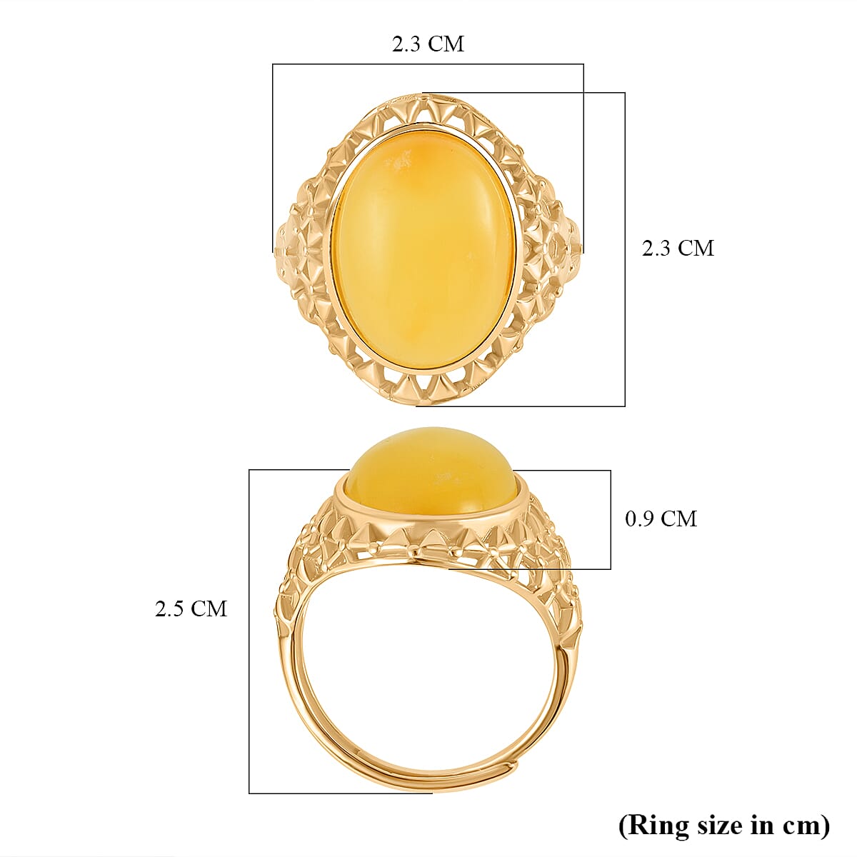 Butterscotch Amber Adjustable Ring in Gold Plated Sterling Silver 8059600 4