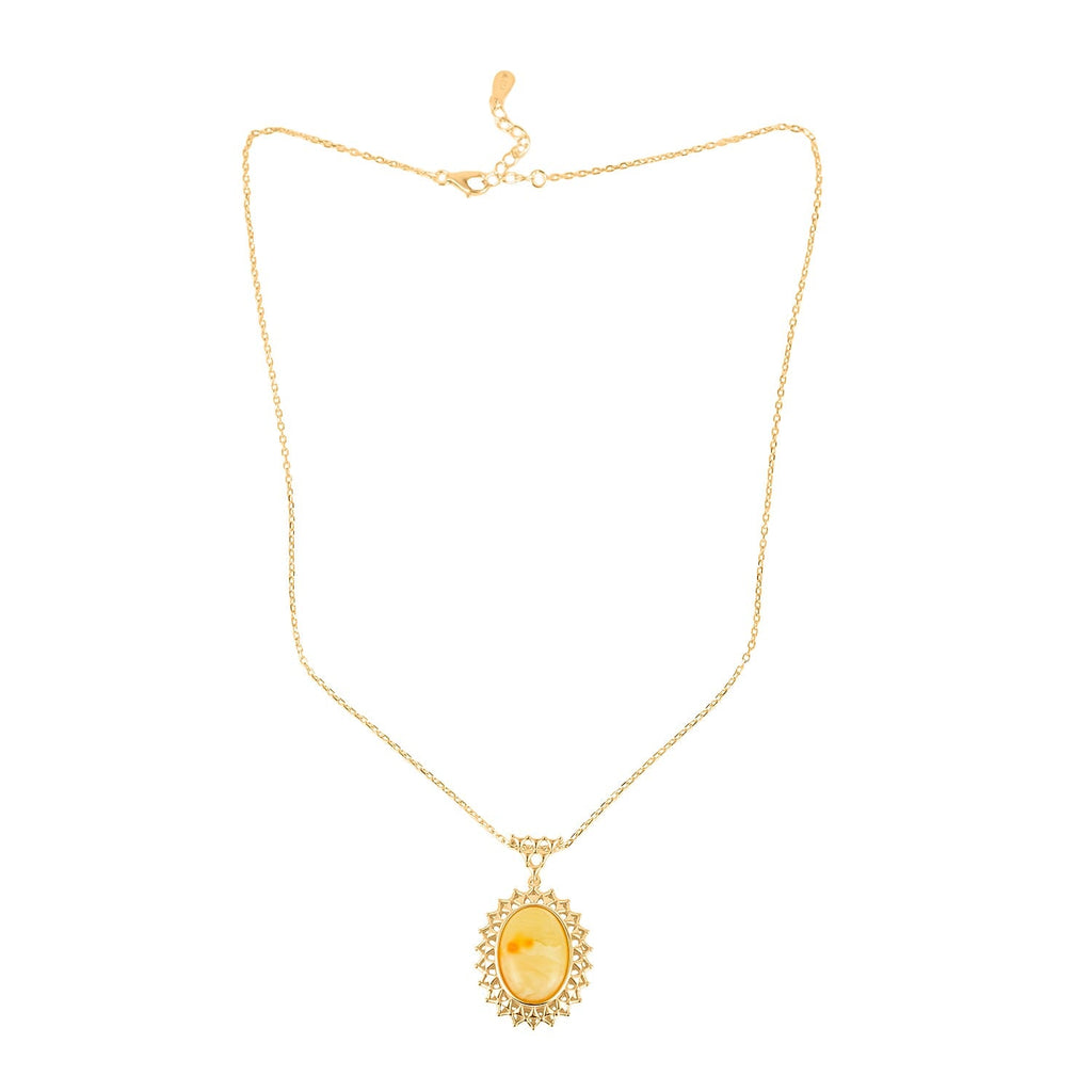 Butterscotch Amber Pendant with Chain (Size - 16-1 Ext) in Gold Plated Sterling Silver 8.00 Ct.