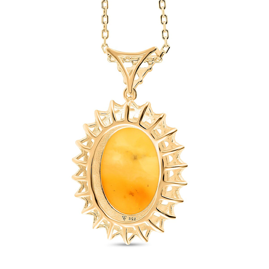 Butterscotch Amber Pendant with Chain (Size - 16-1 Ext) in Gold Plated Sterling Silver 8.00 Ct.
