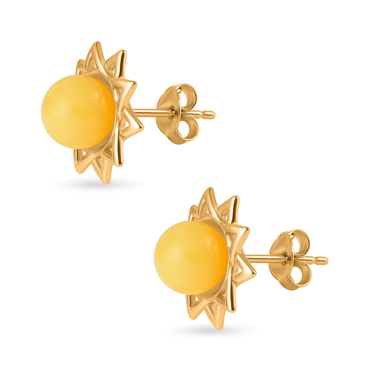 Butterscotch Amber Push Back Earrings in Gold Plated Sterling Silver 8059618 2