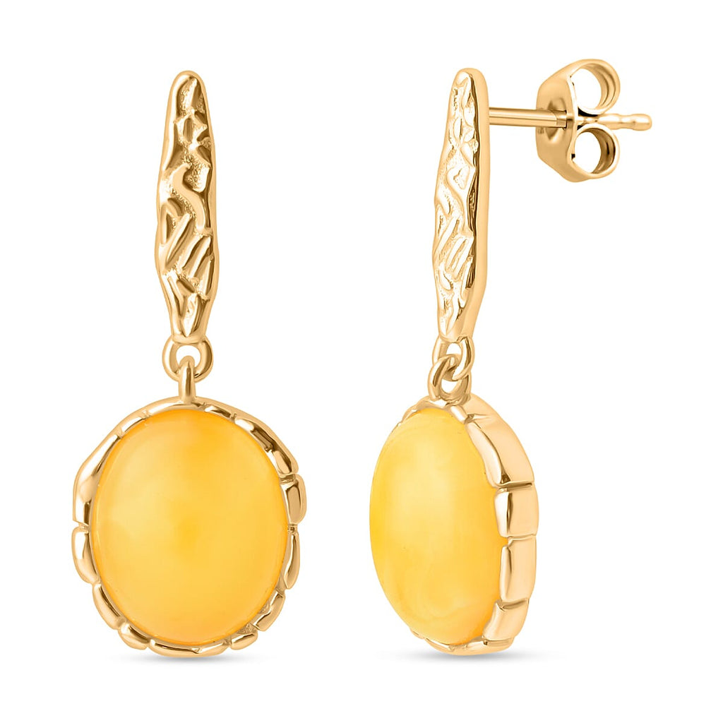 Butterscotch Amber Push Back Earrings in Gold Plated Sterling Silver 2.00 Ct.