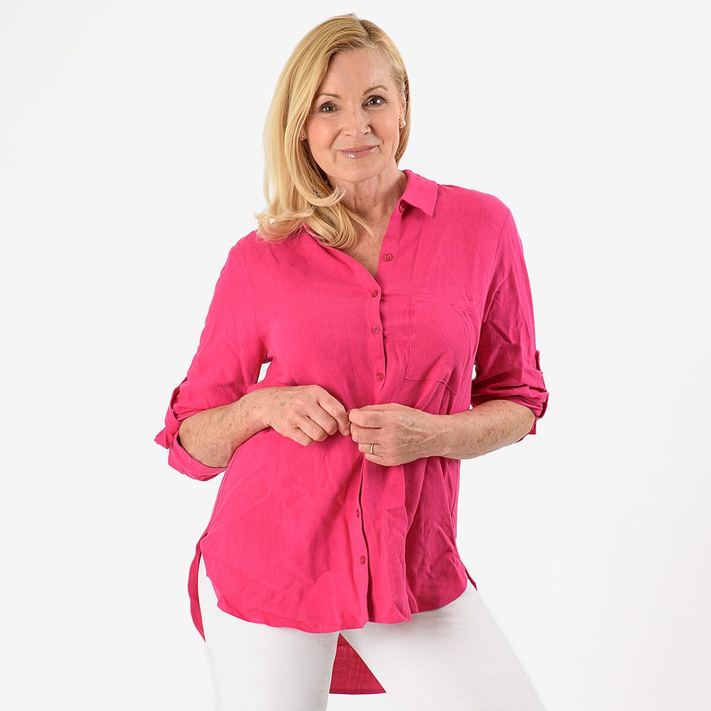 Close Out Deal - Button Down Classic V-Neck Shirt (Size 14) - Pink