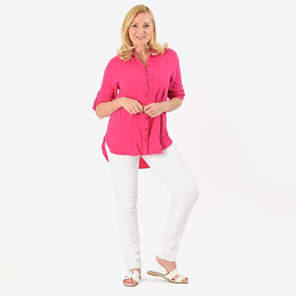 Close Out Deal - Button Down Classic V-Neck Shirt (Size 14) - Pink