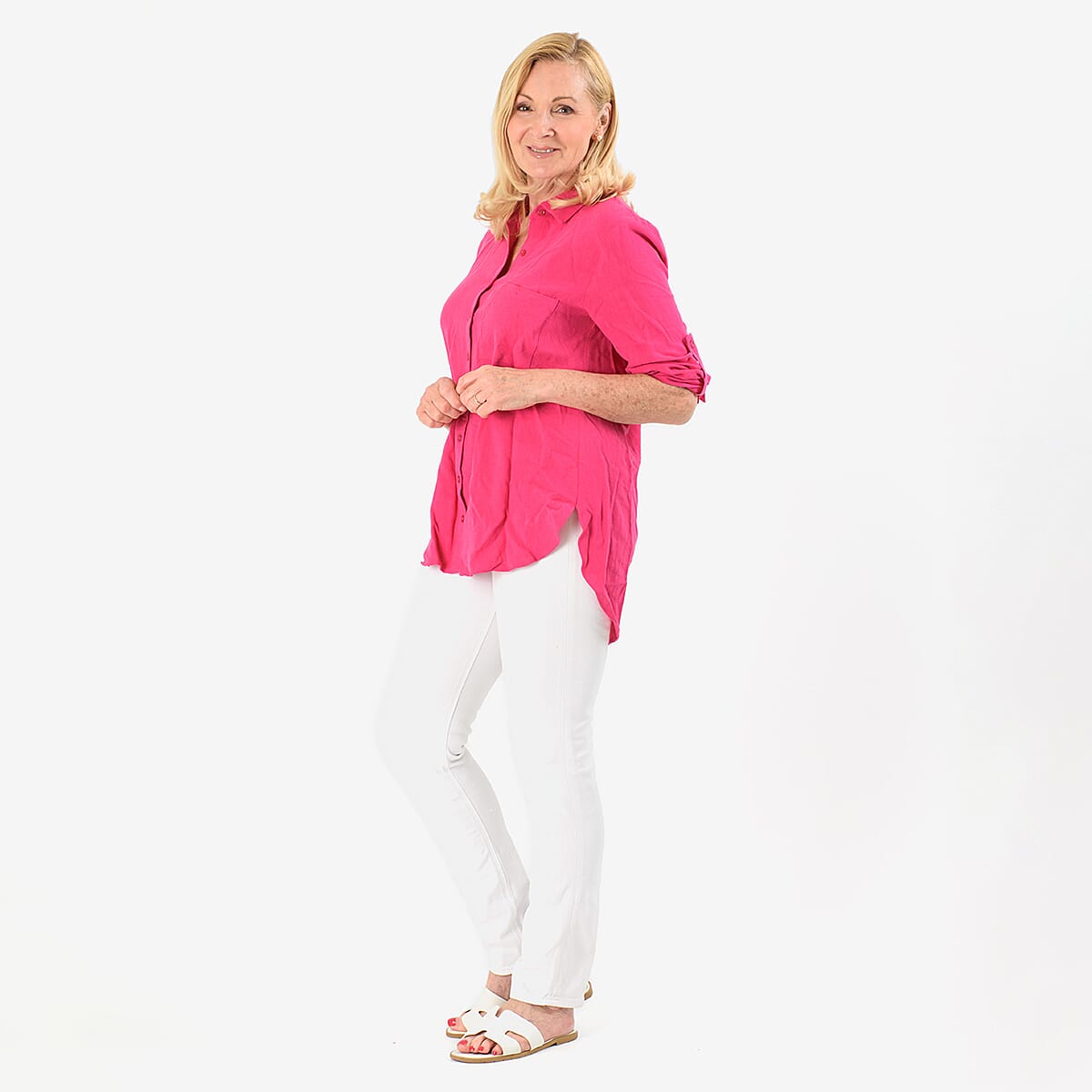 Close Out Deal - Button Down Classic V-Neck Shirt (Size 14) - Pink 8062710 2