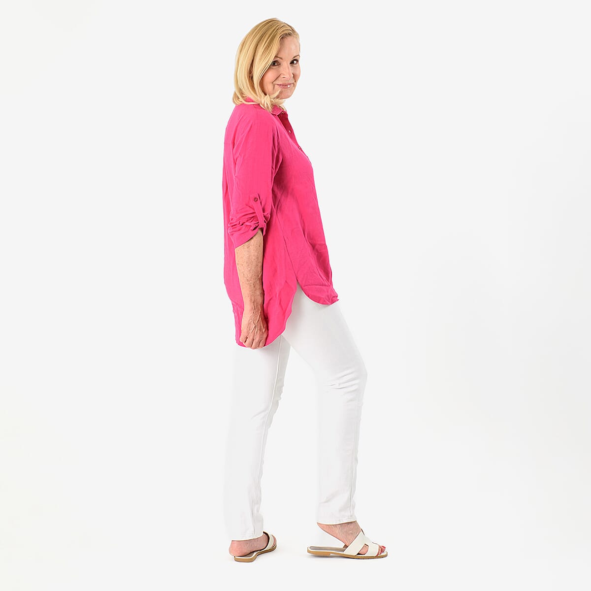 Close Out Deal - Button Down Classic V-Neck Shirt (Size 14) - Pink 8062710 4