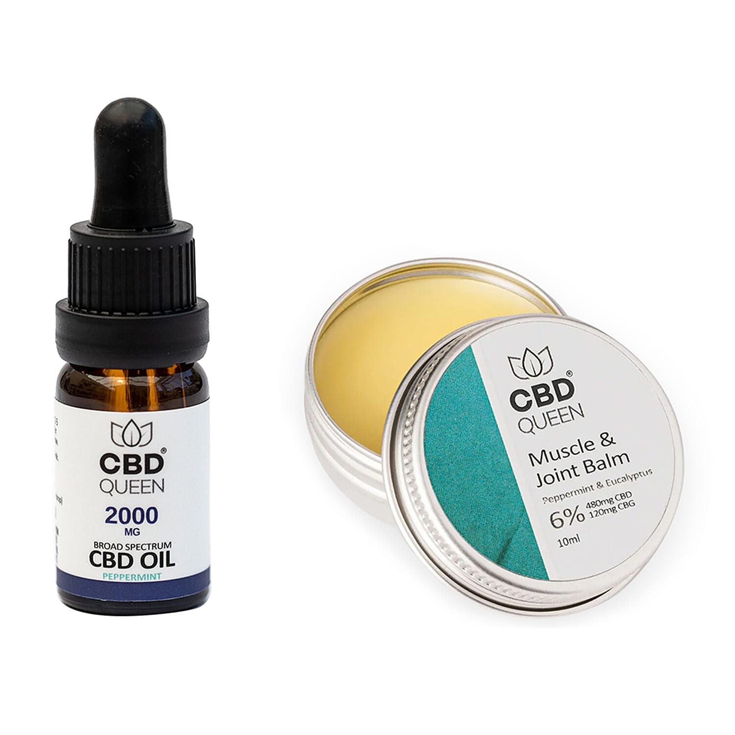 CBD Queen- Broad Spectrum 10ml Oil 20% - 2000mg - Peppermint with FREE 10ml Muscle &amp; Joint Balm 8093900 0
