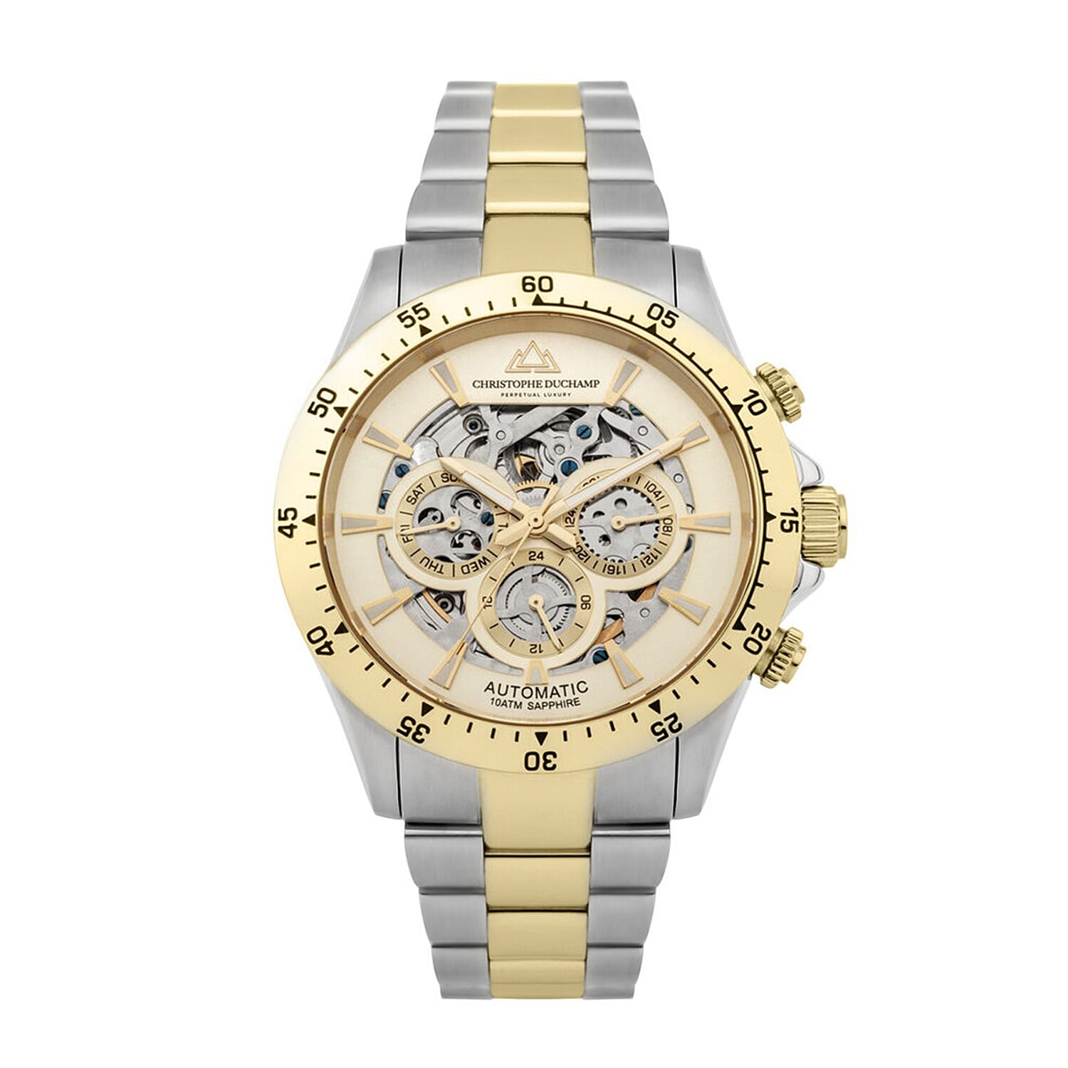 Christophe Duchamp Skeleton Grand Mont Automatic Dial 10 ATM Water Resistant Watch with Gold and Silver Colour Chain Strap 7908033 0