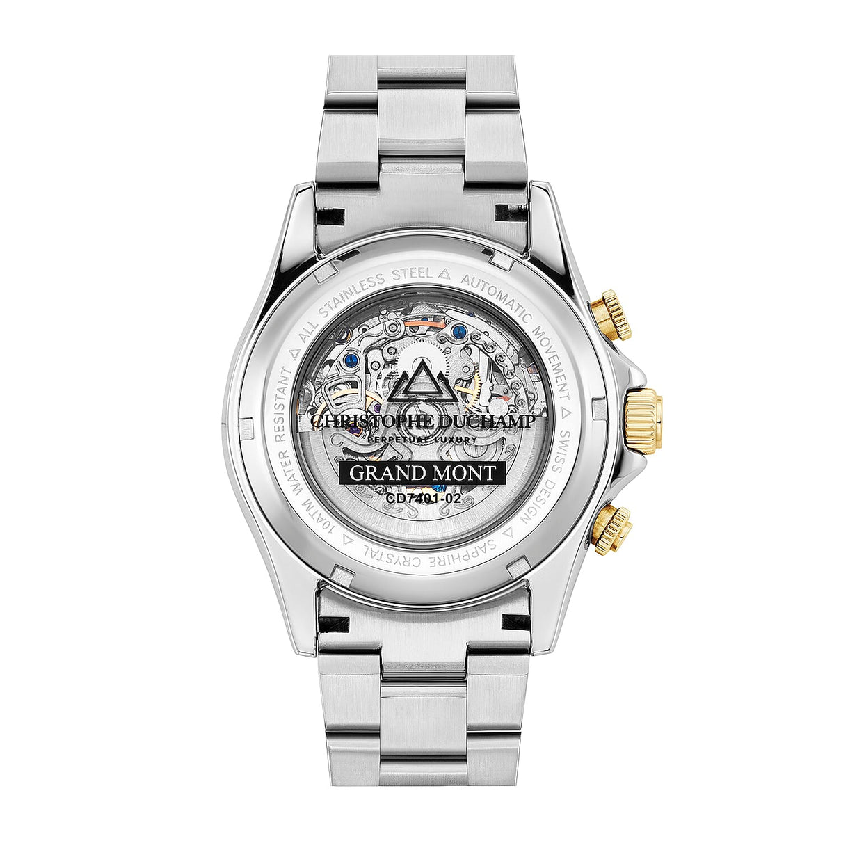 Christophe Duchamp Skeleton Grand Mont Automatic Dial 10 ATM Water Resistant Watch with Gold and Silver Colour Chain Strap 7908033 1