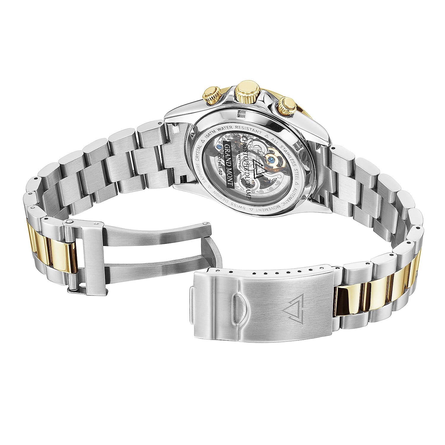 Christophe Duchamp Skeleton Grand Mont Automatic Dial 10 ATM Water Resistant Watch with Gold and Silver Colour Chain Strap 7908033 2