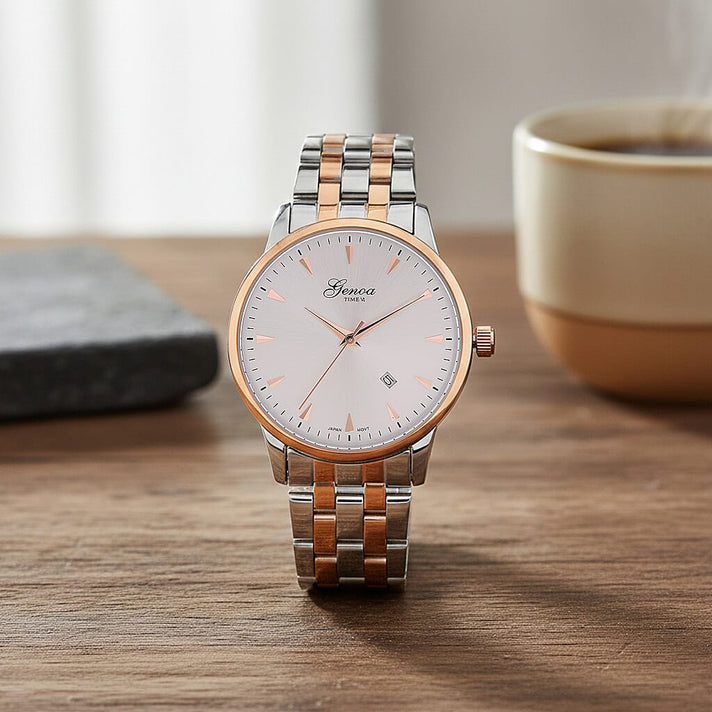 CLASSIC GENOA TIME V2 Miyota GM12 Japan Movt. 3ATM Water Resistant White Dial Watch with Two-Tone Stainless Steel Strap 8114425 2