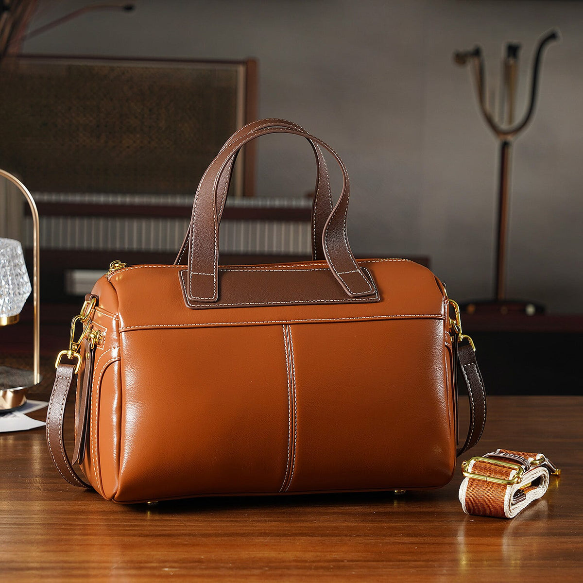 Manhattan CloseOut- 100% Genuine Leather  Bag with Shoulder Straps - Tan 7603769 3