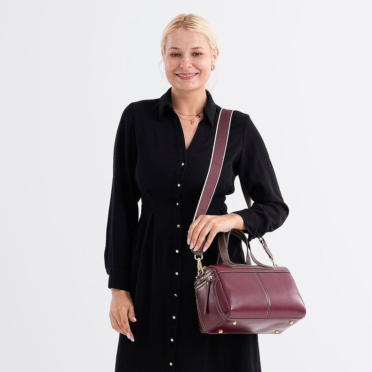 Manhattan CloseOut- 100% Genuine Leather  Bag with Shoulder Straps - Burgundy 8207479 3