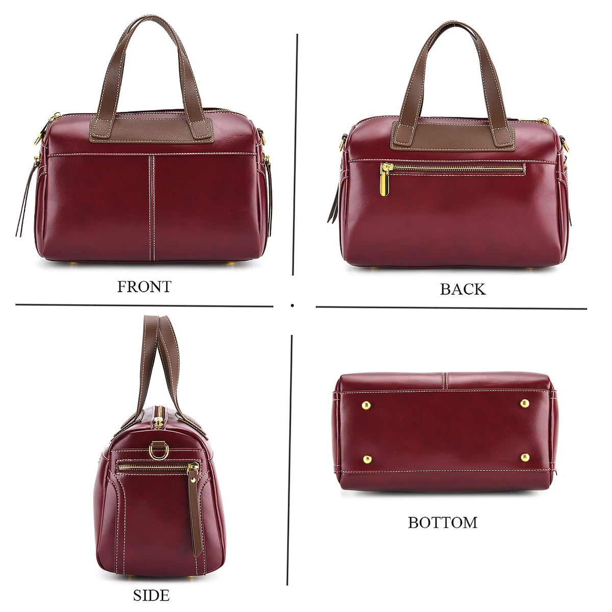 Manhattan CloseOut- 100% Genuine Leather  Bag with Shoulder Straps - Burgundy 8207479 5