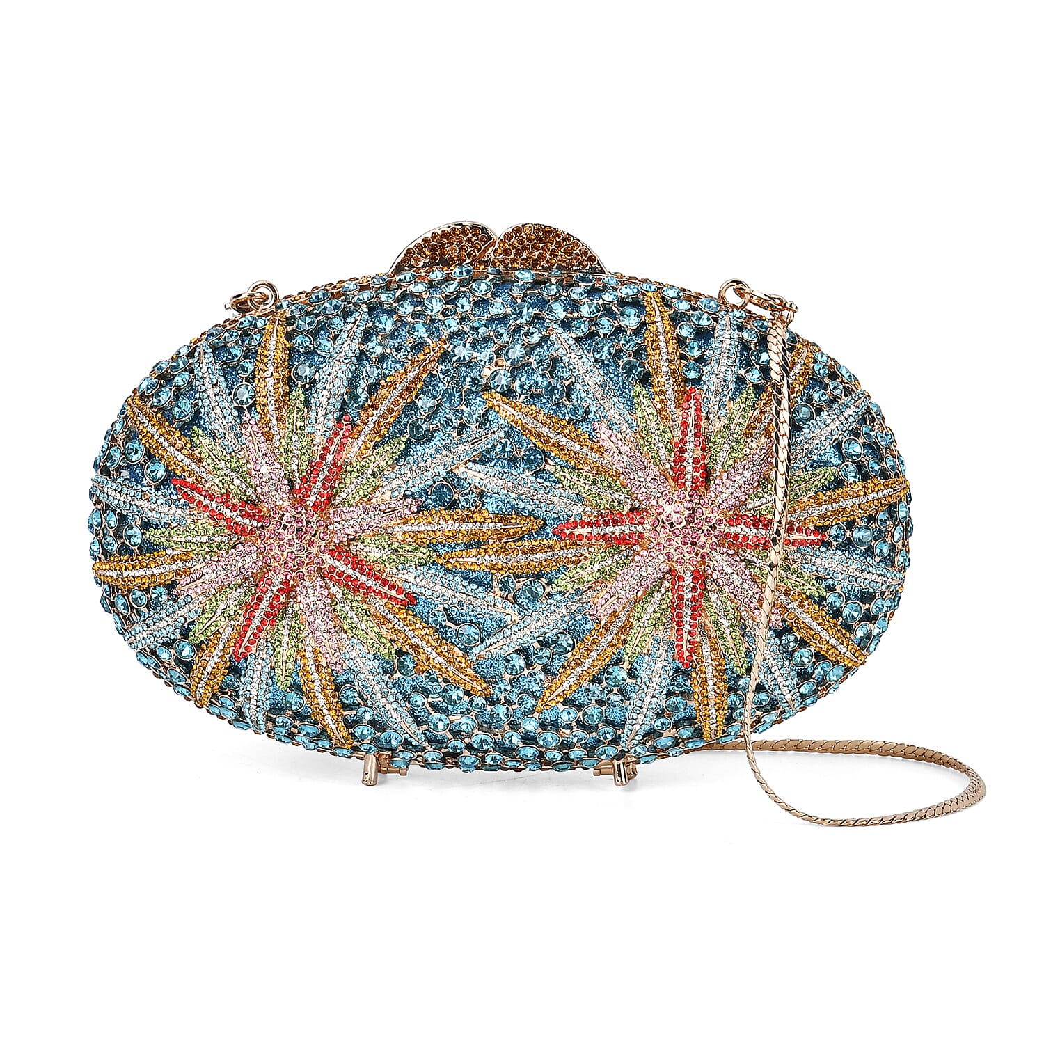 CLOSE OUT DEAL - Crystellia North Star Pattern Premium Austrian Crystal Clutch Bag - Blue &amp; Multicolour 8253556 0