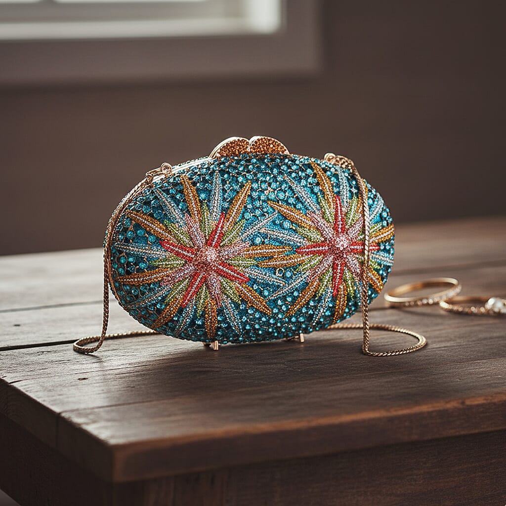 CLOSE OUT DEAL - Crystellia North Star Pattern Premium Austrian Crystal Clutch Bag - Blue &amp; Multicolour 8253556 2