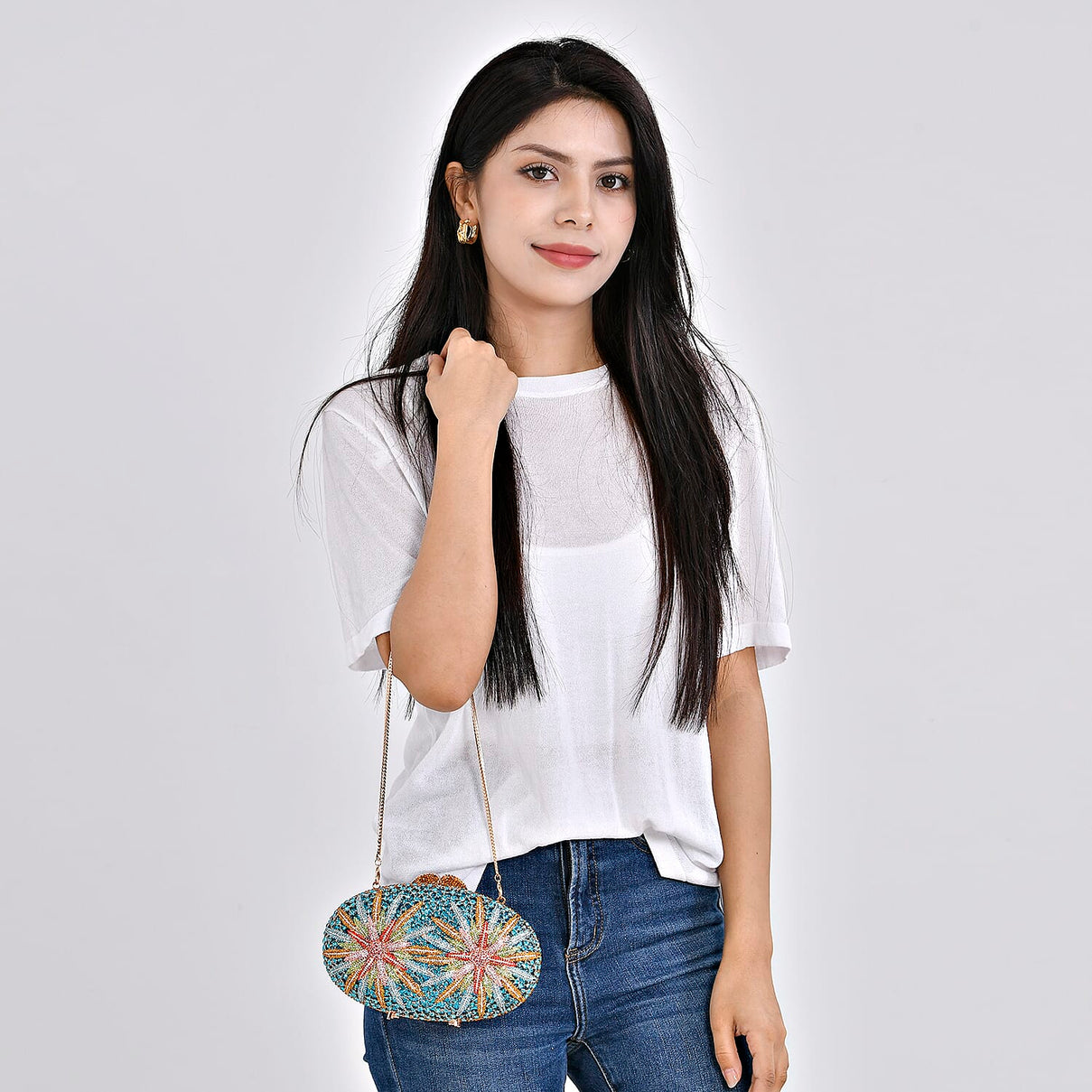 CLOSE OUT DEAL - Crystellia North Star Pattern Premium Austrian Crystal Clutch Bag - Blue &amp; Multicolour 8253556 3
