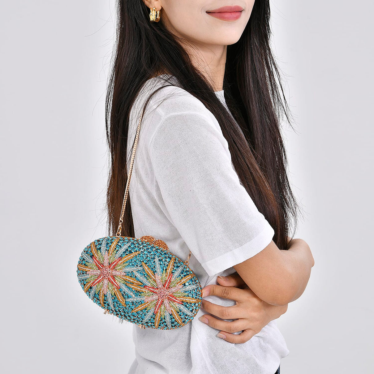 CLOSE OUT DEAL - Crystellia North Star Pattern Premium Austrian Crystal Clutch Bag - Blue &amp; Multicolour 8253556 4