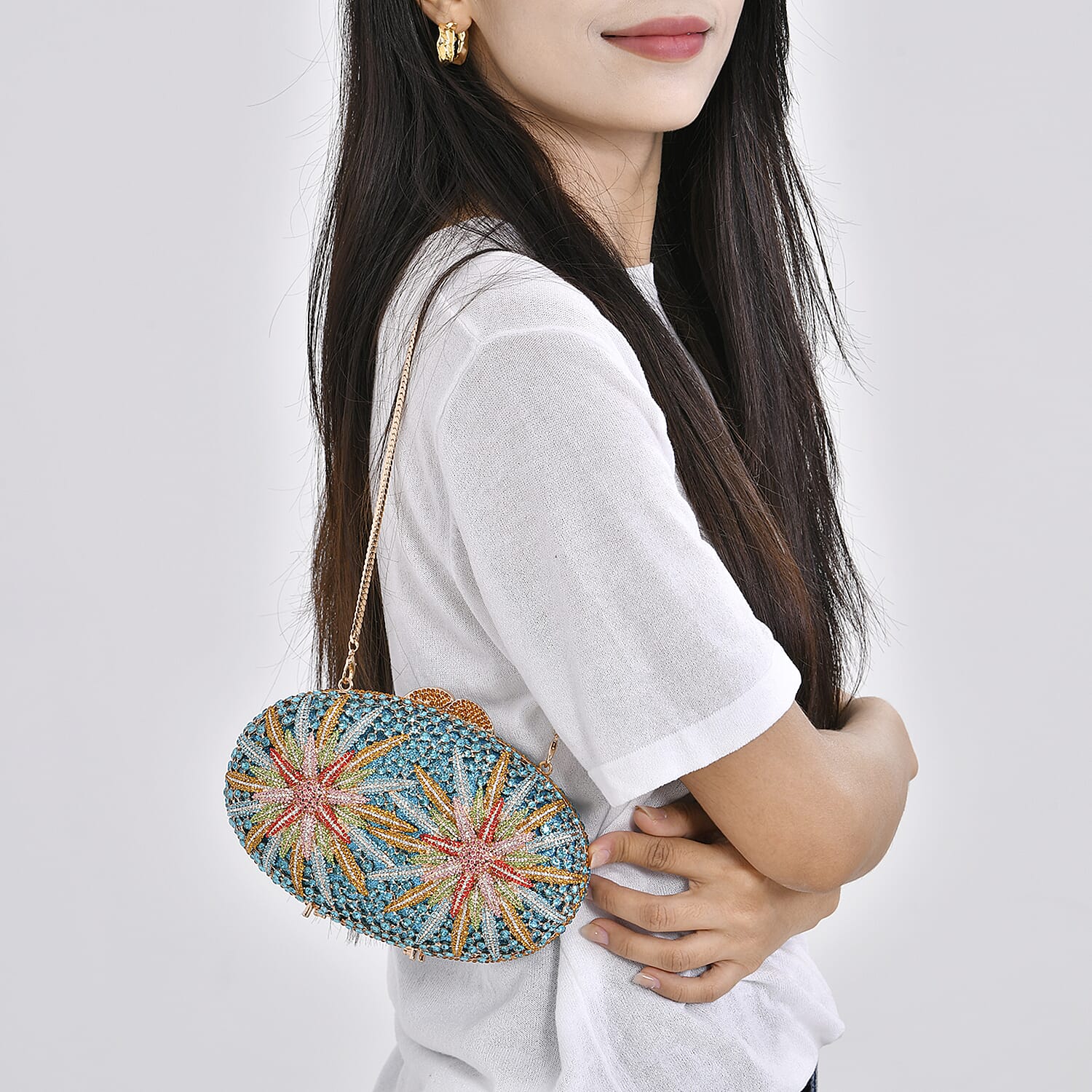 CLOSE OUT DEAL - Crystellia North Star Pattern Premium Austrian Crystal Clutch Bag - Blue &amp; Multicolour 8253556 4