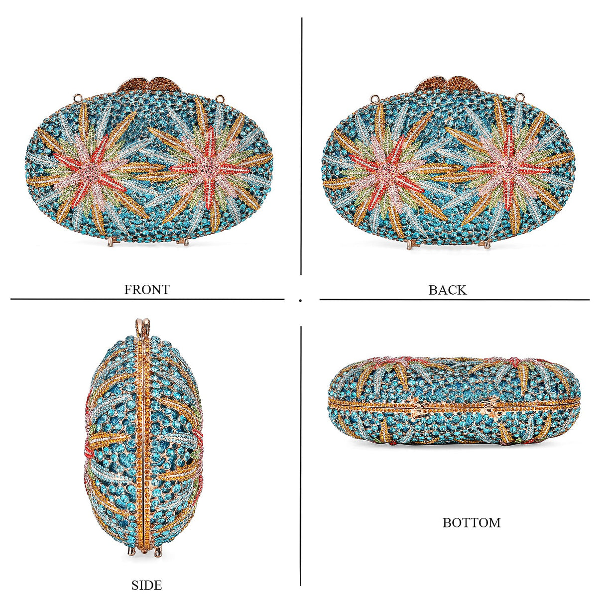 CLOSE OUT DEAL - Crystellia North Star Pattern Premium Austrian Crystal Clutch Bag - Blue &amp; Multicolour 8253556 5