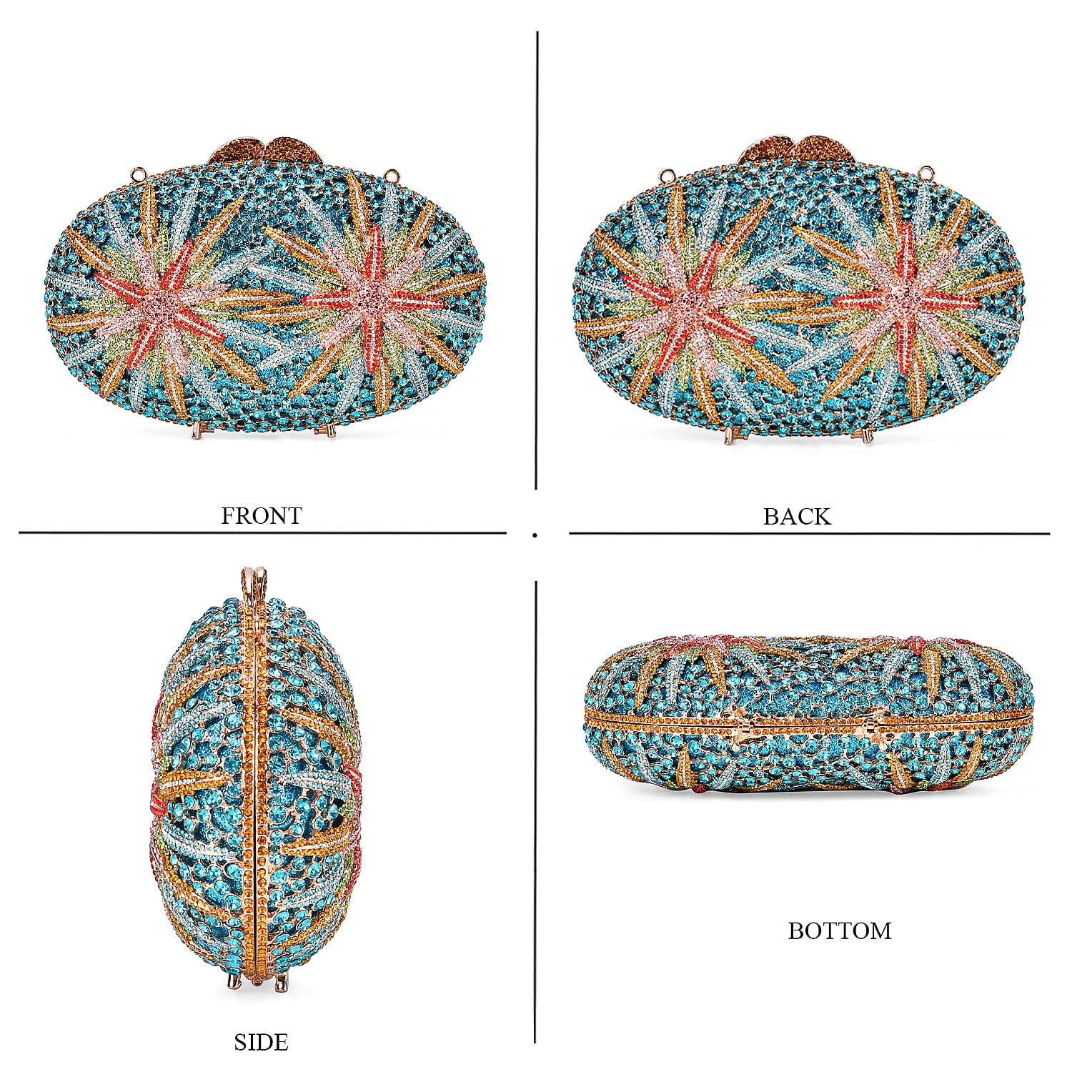 CLOSE OUT DEAL - Crystellia North Star Pattern Premium Austrian Crystal Clutch Bag - Blue &amp; Multicolour 8253556 5