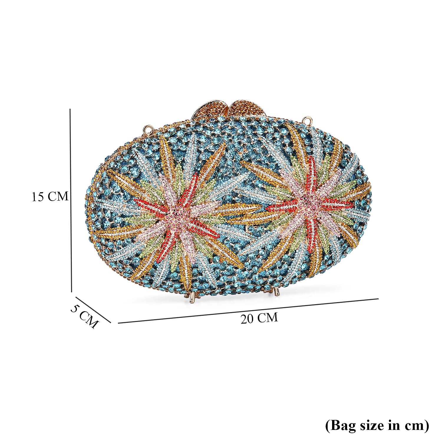 CLOSE OUT DEAL - Crystellia North Star Pattern Premium Austrian Crystal Clutch Bag - Blue &amp; Multicolour 8253556 7