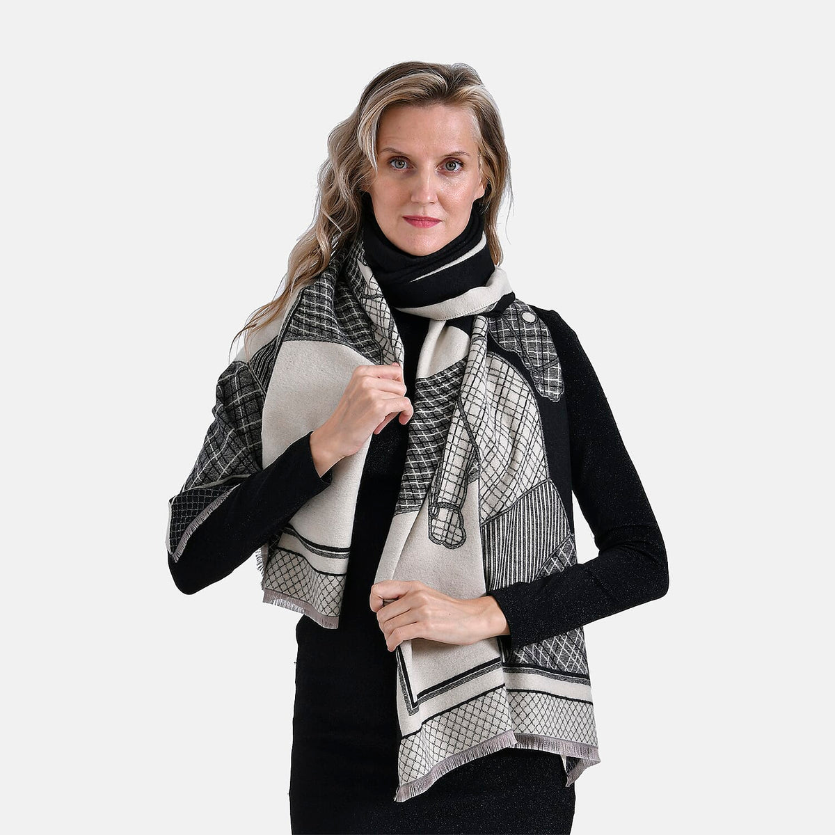 Close Out Deal - Designer Luxurious Horse Print Warm Shawl 7933883 4