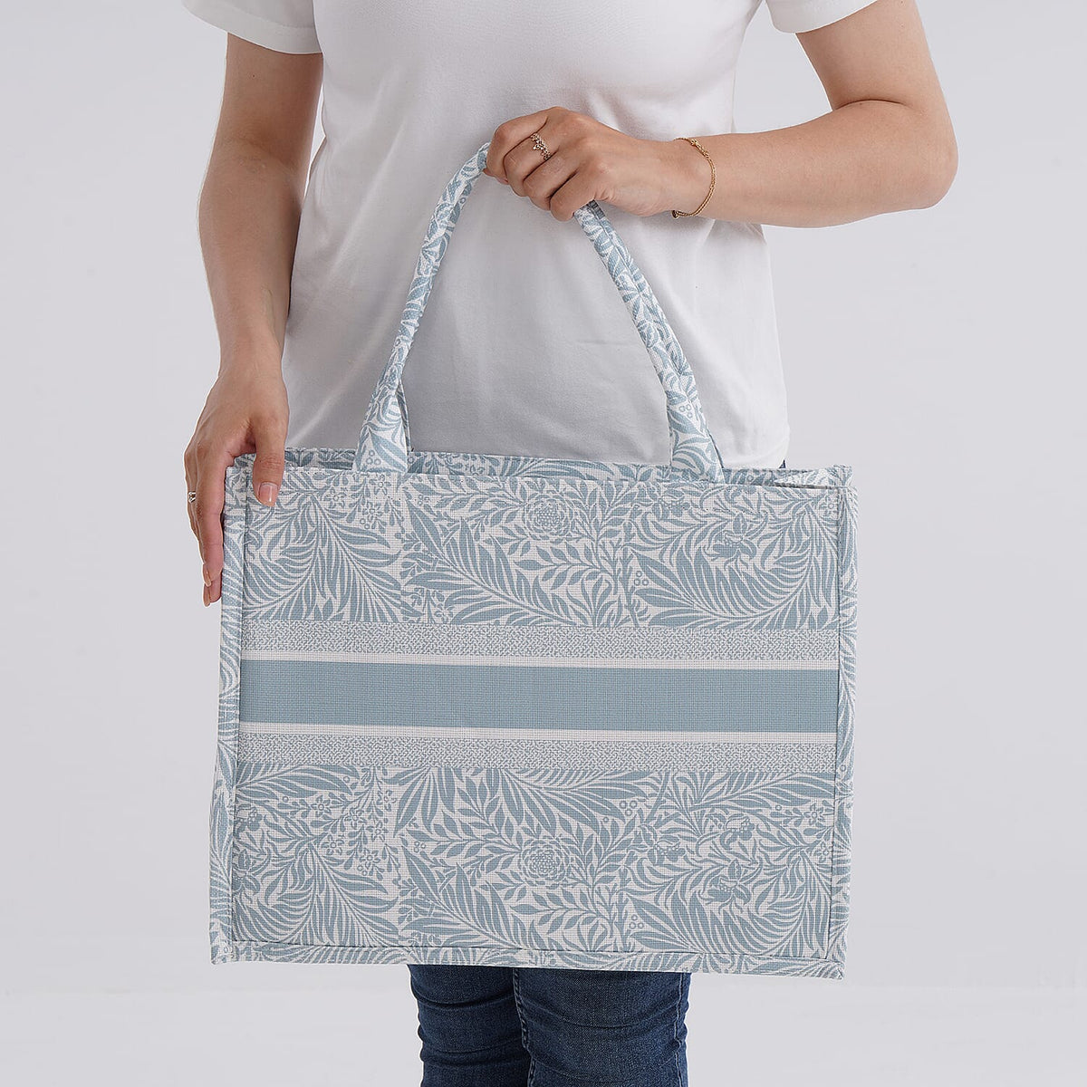 Trendy Leaf Print Linen Tote Bag - Light Green V32582768 5