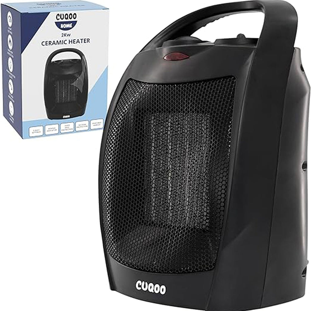 CUQUU Lightweight - Energy Efficient Ceramic Heater (2KW) with 3 Power Settings, Adjustable Thermostat - Overheating Protection Technology - Black