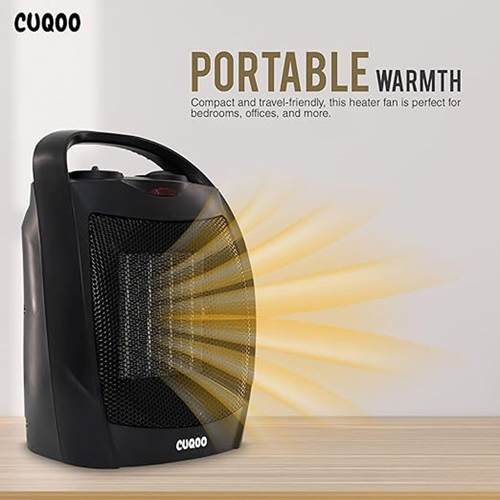 CUQUU Lightweight - Energy Efficient Ceramic Heater (2KW) with 3 Power Settings, Adjustable Thermostat - Overheating Protection Technology - Black