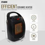 CUQUU Lightweight - Energy Efficient Ceramic Heater (2KW) with 3 Power Settings, Adjustable Thermostat - Overheating Protection Technology - Black