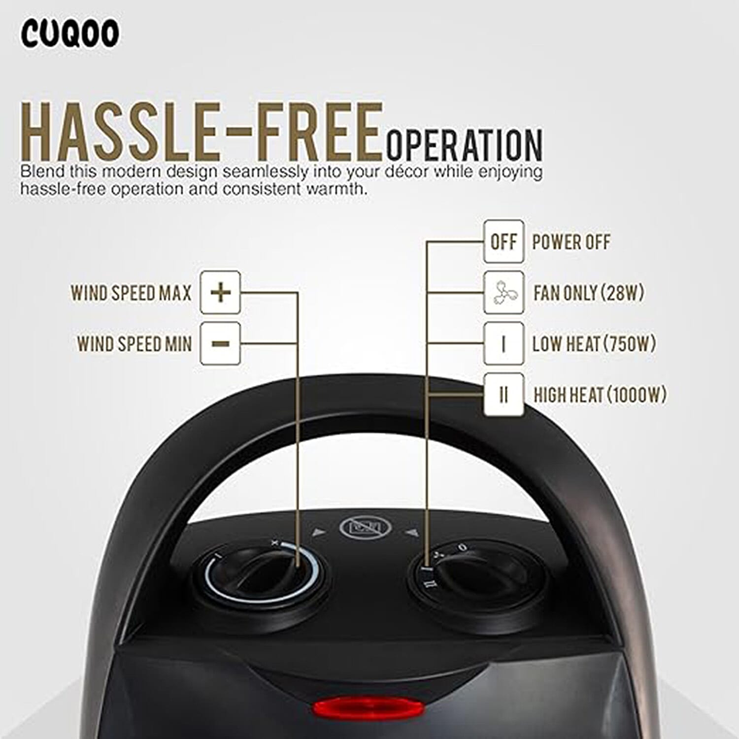 CUQOO Ceramic Heater With 3 Power Settings (2KW) - Black 7688885 4