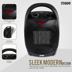 CUQUU Lightweight - Energy Efficient Ceramic Heater (2KW) with 3 Power Settings, Adjustable Thermostat - Overheating Protection Technology - Black