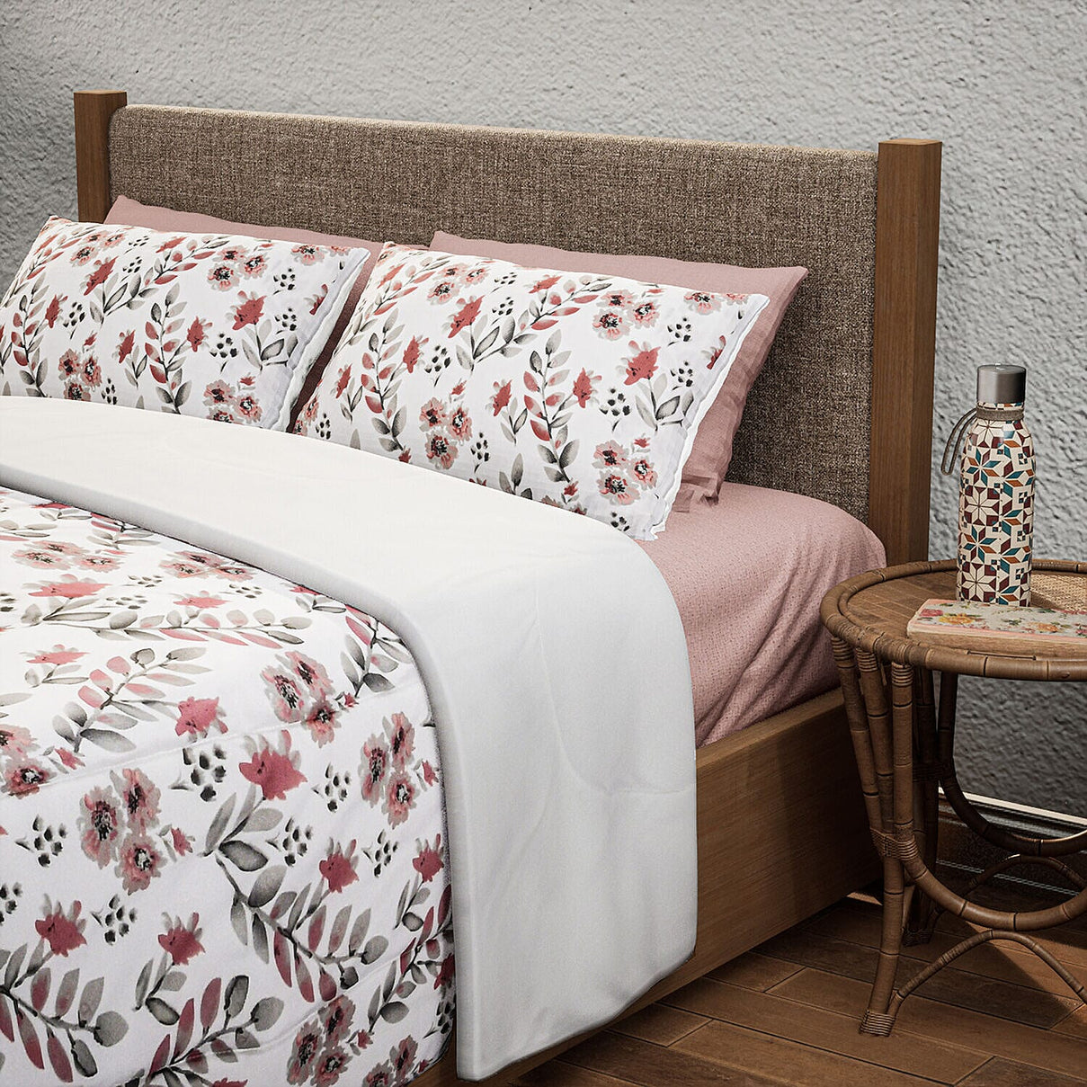 3 Piece Set - Printed Microfiber Leaf Pattern Comforter (Size 200x200 cm) with 2 Pillowcases (Size 75x50x2 cm) - Leaf Double 7301387 1
