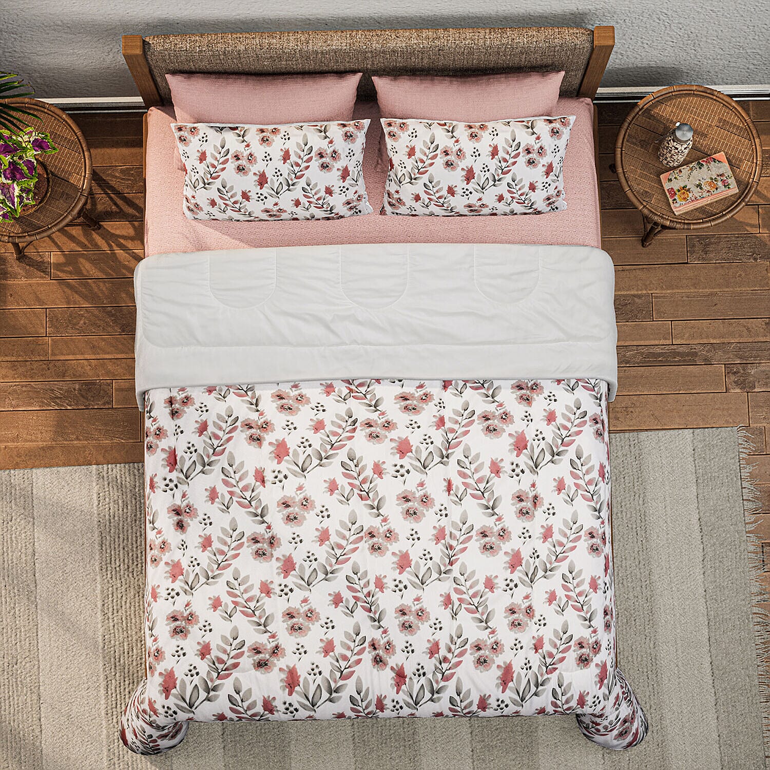 3 Piece Set - Printed Microfiber Leaf Pattern Comforter (Size 200x200 cm) with 2 Pillowcases (Size 75x50x2 cm) - Leaf Double 7301387 2