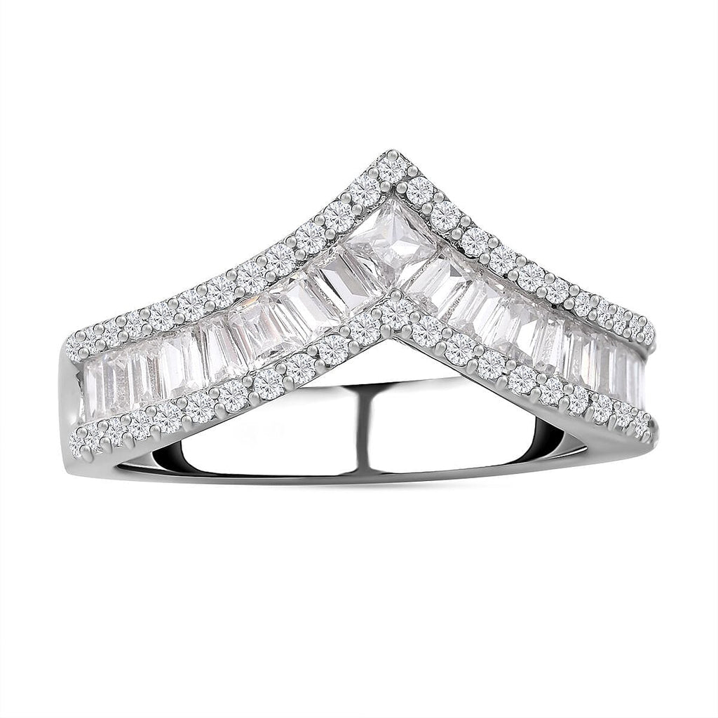 NY Close Out - Simulated Diamond Wishbone Ring in Rhodium Overlay Sterling Silver