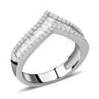NY Close Out - Simulated Diamond Wishbone Ring in Rhodium Overlay Sterling Silver