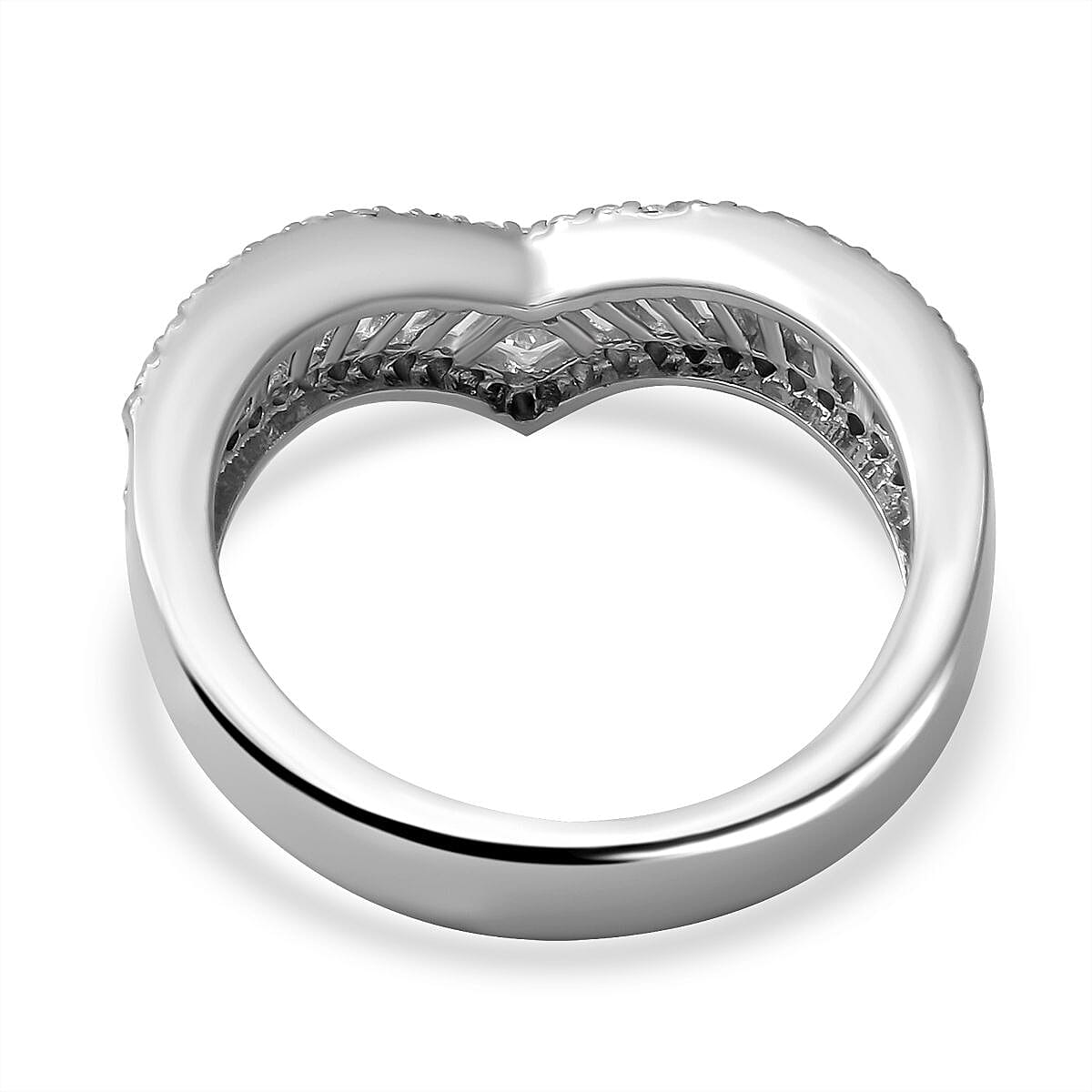 NY Close Out - Simulated Diamond Wishbone Ring in Rhodium Overlay Sterling Silver 7282434 4