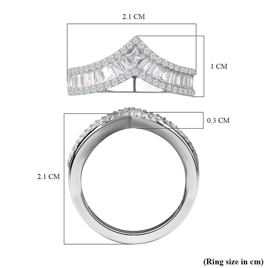 NY Close Out - Simulated Diamond Wishbone Ring in Rhodium Overlay Sterling Silver