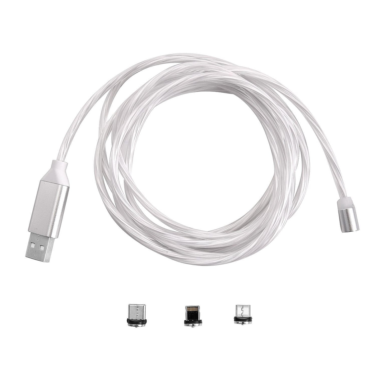 3 in 1 Magnetic Charging USB Cable with Flowing LED Light (Size 2x1 m) - White 7924454 0