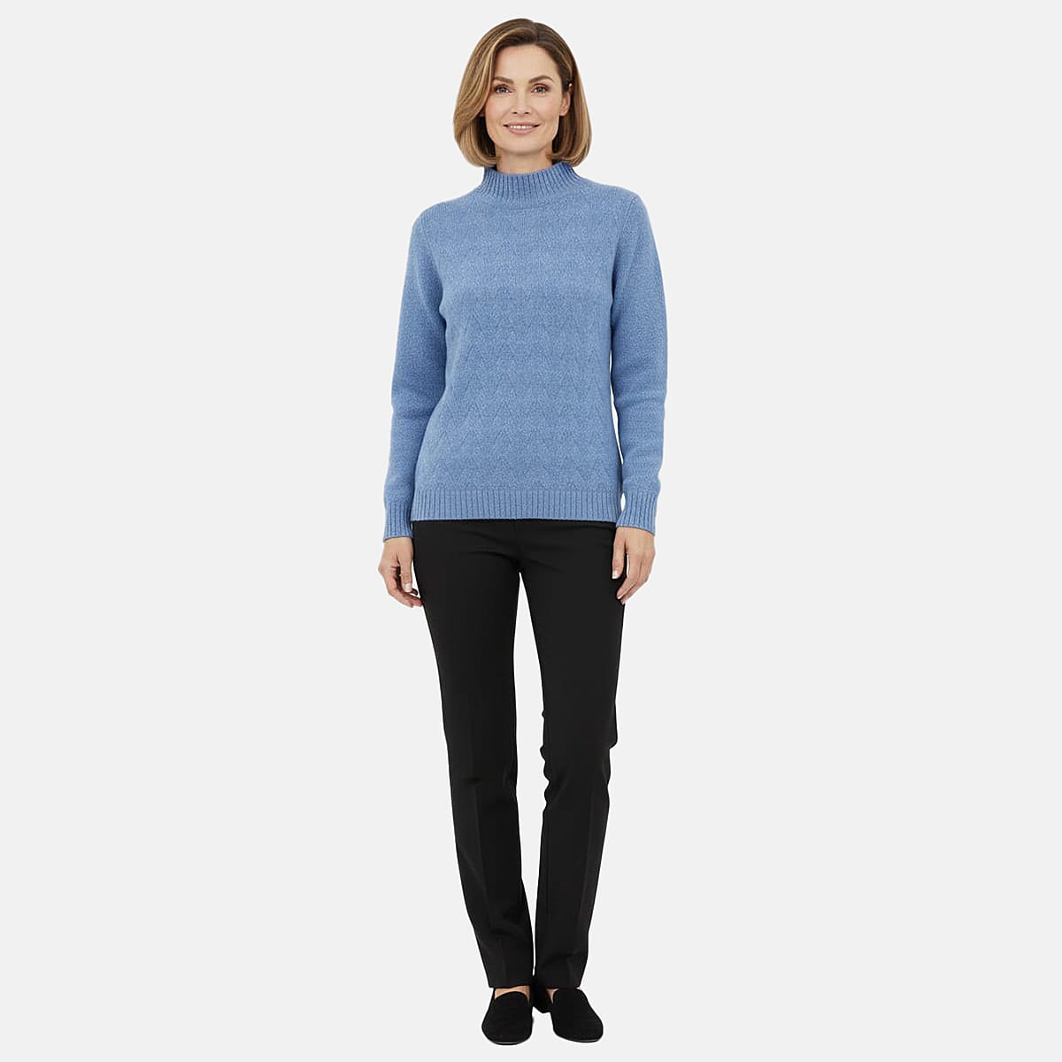 Emreco Cable Front Turtle Neck Jumper (Size L) - Mid Blue 8107713 0