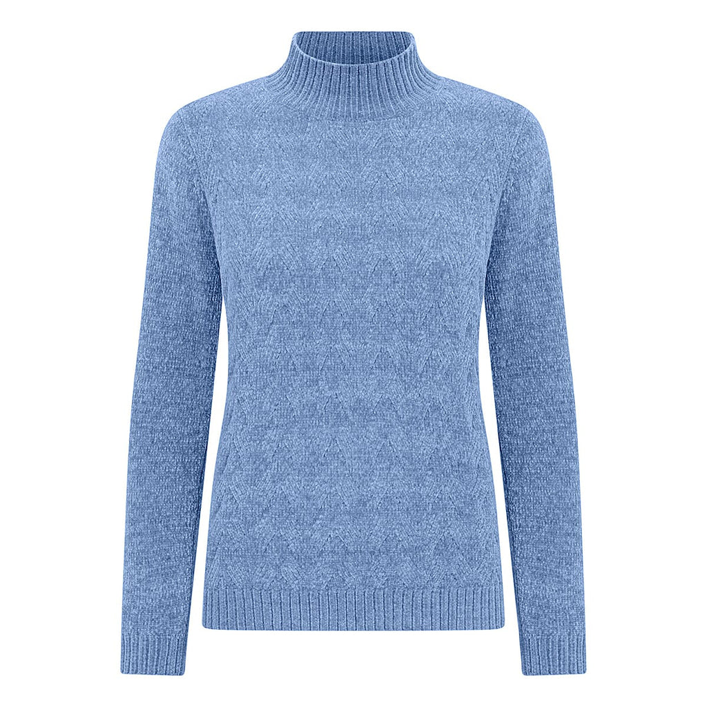 Emreco Cable Front Turtle Neck Jumper (Size L) - Mid Blue