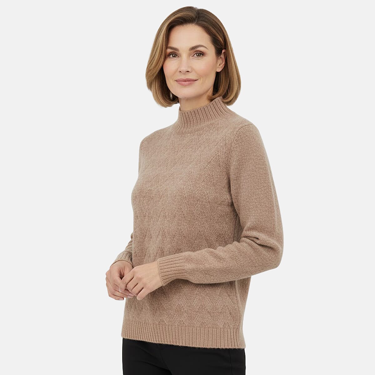 Cable Front Turle Neck Jumper (Size XL) - Beige V32731193 1